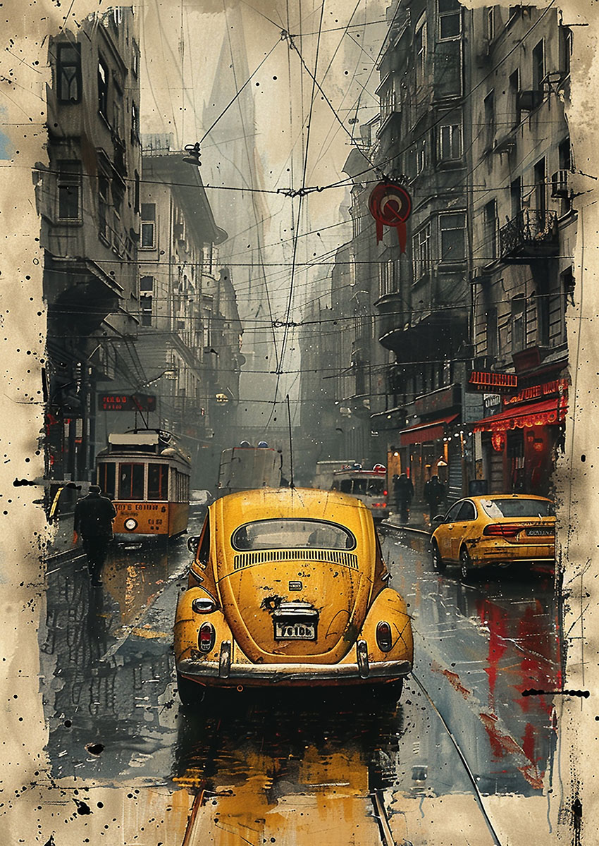 Vintage Yellow Beetle Style Car Canvas Print & Poster Wall Art - AI PRINT LAB