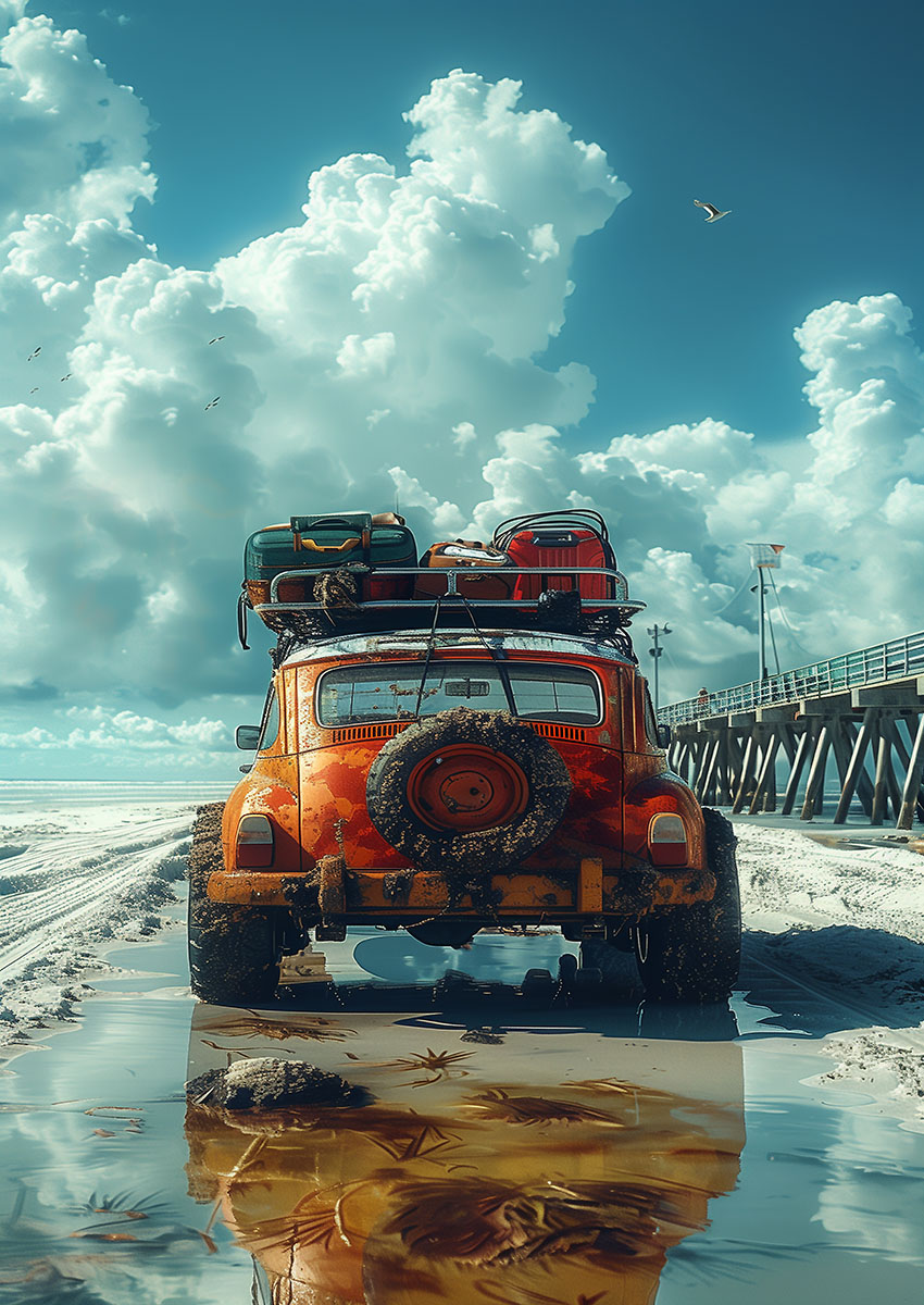Vibrant Orange Vintage Jeep Style Off-Road Vehicle Canvas Print & Poster Wall Art - AI PRINT LAB