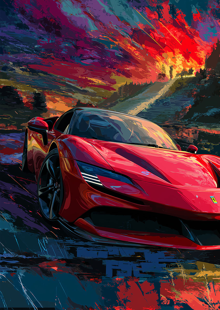 Ferrari 296 GTB Style Sports Car Canvas Print & Poster Wall Art - AI PRINT LAB