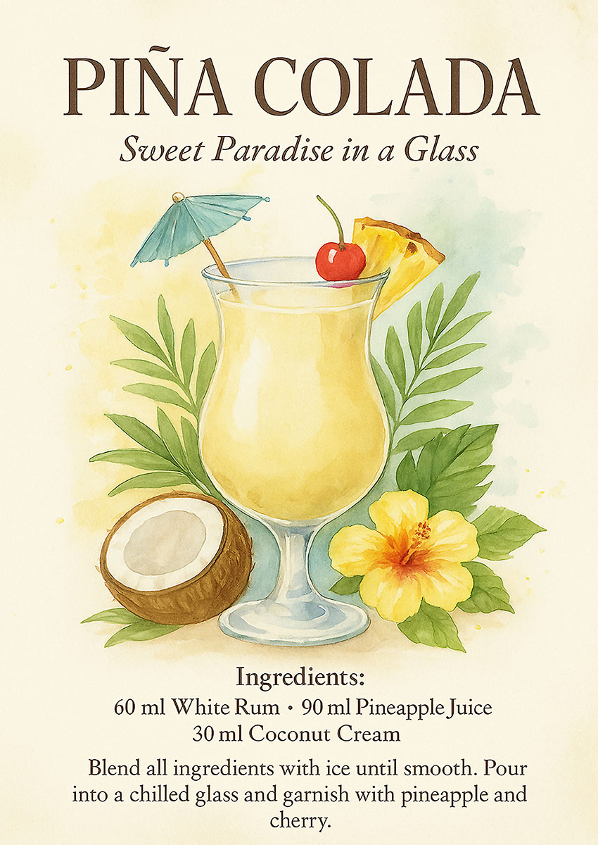 Piña Colada Illustrative Cocktail Canvas Print & Poster Wall Art - AI PRINT LAB