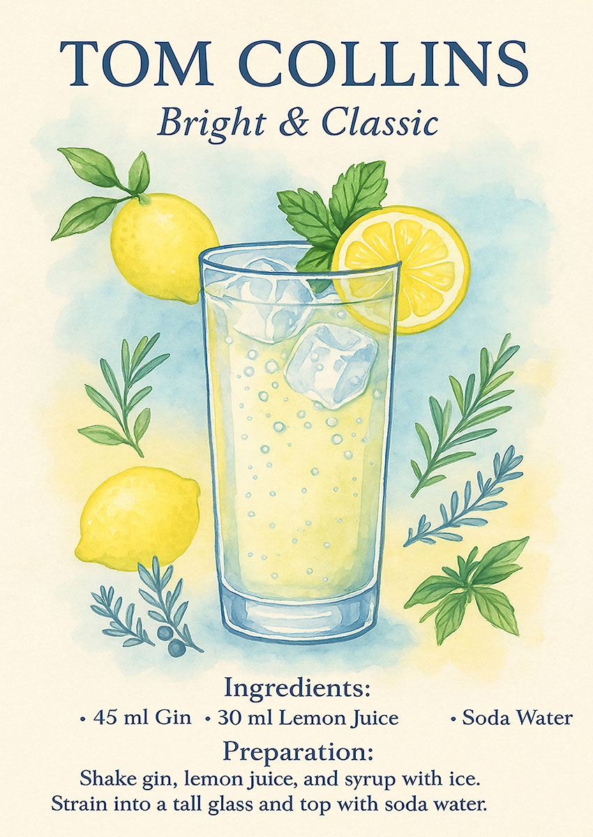 Tom Collins Cocktail Artwork Canvas Print & Poster Wall Art - AI PRINT LAB