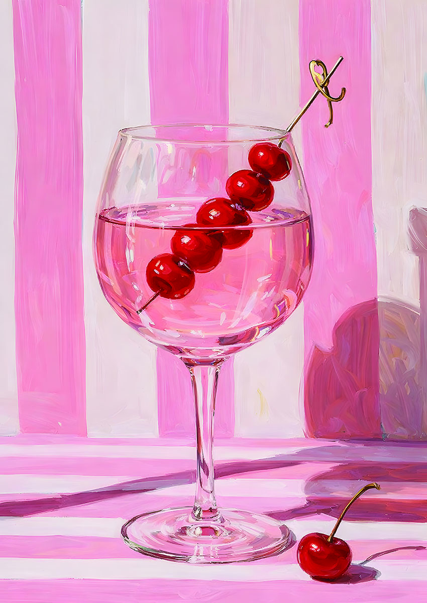 Cocktail Glass with Cherries Canvas Print & Poster Wall Art - AI PRINT LAB