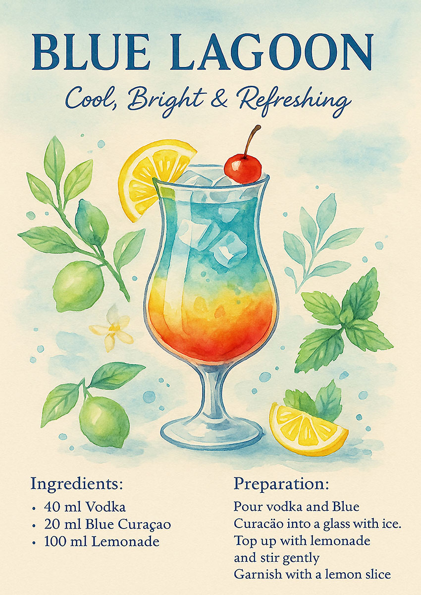 Blue Lagoon Cocktail Artwork Canvas Print & Poster Wall Art - AI PRINT LAB