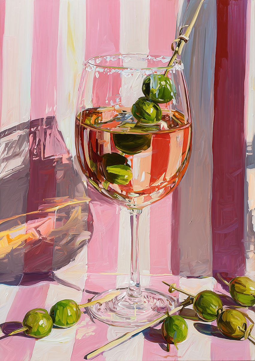 Cocktail Glass with Olives Canvas Print & Poster Wall Art - AI PRINT LAB